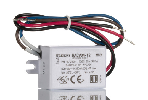 RECOM Electronic RACV04-12 Constant Voltage LED Driver, 12V DC Output, 4W Output, 330mA Output
