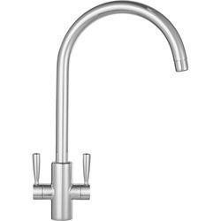 Franke Ascona Swan Neck Swivel Spout Twin Lever Silk Steel Mixer Kitchen Tap