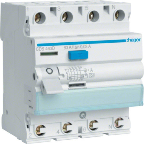 FI-Circuit Breaker 63A CDS463D QuickConnect Type A 4-Pin 30mA 400V