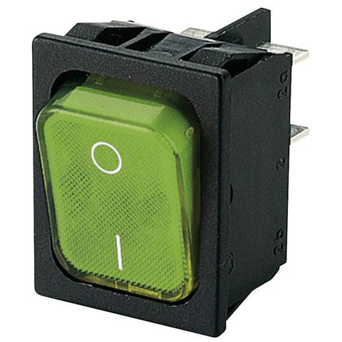 MARQUARDT 1835.3118 Rocker Switch, Illuminated, DPST, Off-On, Green, Panel, 20 A