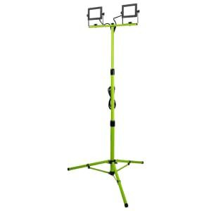 Luceco LED Slim Twin Tripod Work Light, 2 x 20 Watts with 3 Metre Cable, 230 Volts, Black and Green Tempered Glass Rubber
