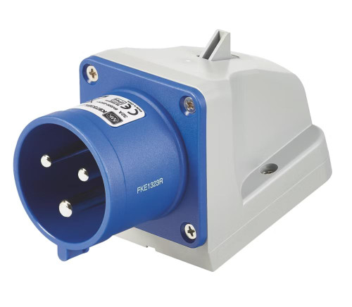 MK Commando K9733 32A 2P+E 200-250V Angled Appliance Inlets (IP44) - Blue