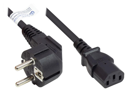 Good Connections Power Cable - 5 m - Earthing Contact Plug Type E+F (CEE 7/7, Angled) to C13 IEC Socket (Straight)