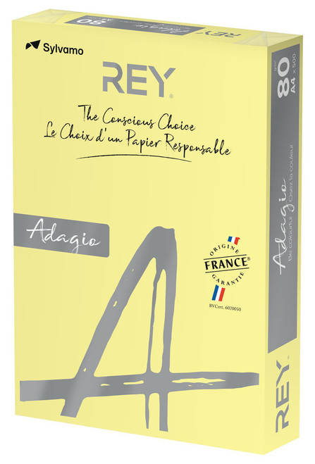 REY® Adagio Copy Paper Canary 80 g A4 PEFCTM 500 Sheets Ream
