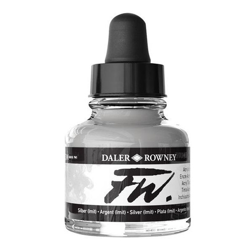 Daler-Rowney FW Acrylic Ink, Glass Bottle with Dropper, 1oz - 29.5 ml, Silver Imitation