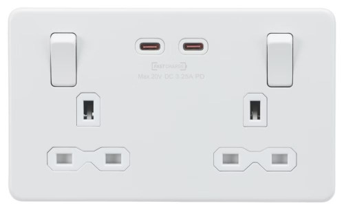 Screwless Double Switched Socket with Dual USB-C [65W Fast Charge] - Matt White