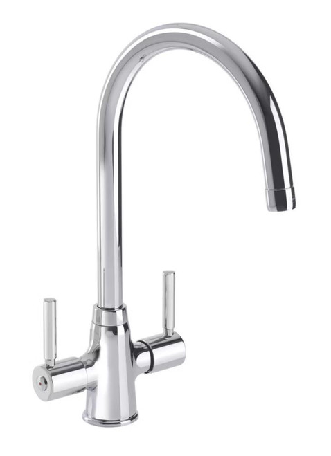 Modern Dual Handle Kitchen Sink Mixer Tap Swan Neck Monobloc Chrome