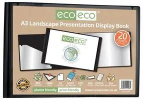 eco-eco A3 50% Recycled 20 Pocket Black Landscape Presentation Display Book
