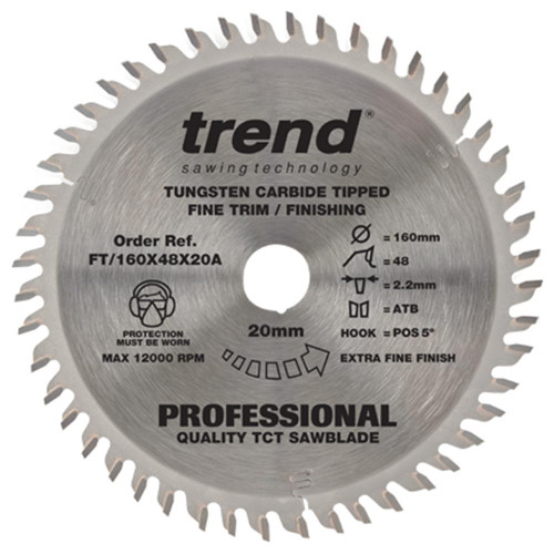 Trend Wood Circular Saw Blade, 160mm Diameter, 20mm Bore, 48 Teeth, TCT