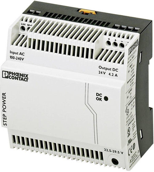 PHOENIX CONTACT STEP-PS/1AC/24DC/4.2 Primary Step Power Supply for Rail Mounting