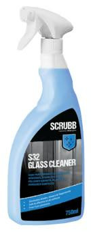 SCRUBB S32 Glass Cleaner, For Windows, Stainless Steel, Polished Granite, Plastics & Mirrored Surfaces, 750ml Trigger Spray
