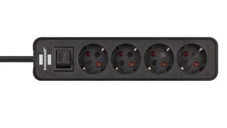 Brennenstuhl Ecolor Power Strip 4-Way (Multiple Socket with Switch and 1.5 m Cable) Black