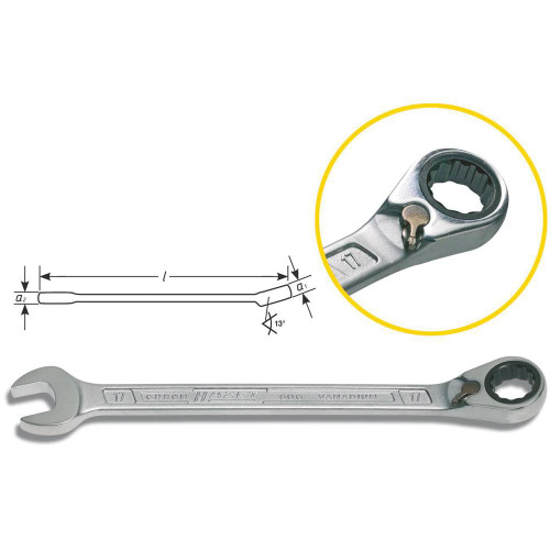 HAZET 606-24 333.1 mm 12-Point Traction Profile Ratcheting Combination Wrench - Chrome-Plated