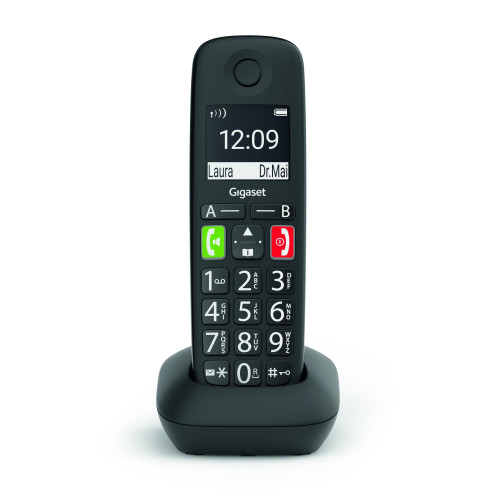 Gigaset E290HX - DECT Handset with Charging Tray - Fritzbox Compatible - Cordless Senior Phone for Router and DECT Base - Large Display and Buttons, Black [German Version] [Without Base]