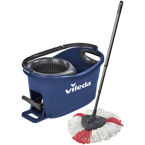 Vileda Turbo EasyWring & Clean Floor Mop Complete Set, Mop and Bucket with Power Spinner, Blue