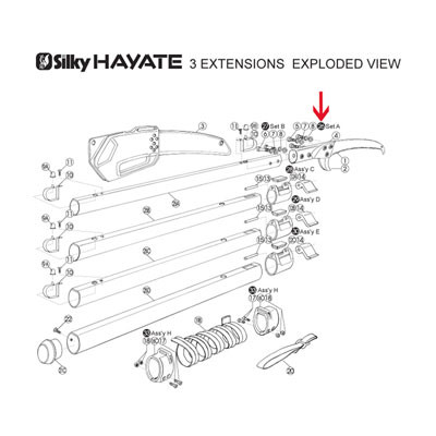 Active slide of Silky Hayate Blade Fixing Bolt Set A (Contains 3 bolts)