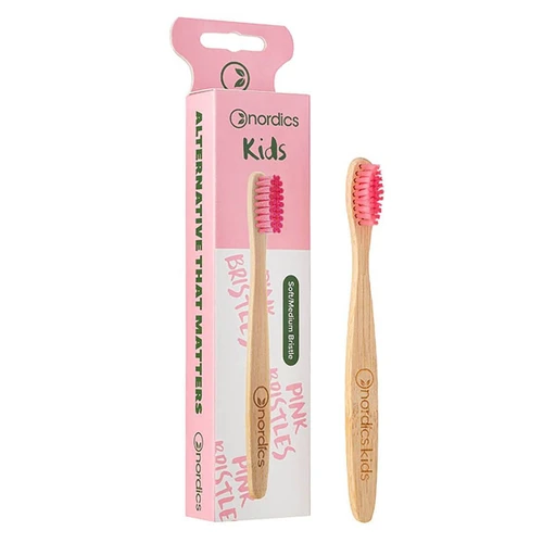 Kids Bamboo Toothbrush Pink Soft/Medium Bristles