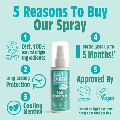 Natural Foot Deodorant Spray Peppermint & Tea Tree 100ml
