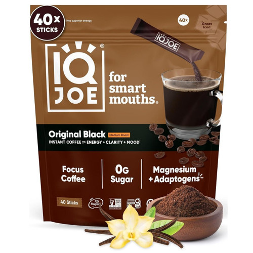 IQJoe Instant Coffee Packets With Adaptogens - Original Black 40 Sticks