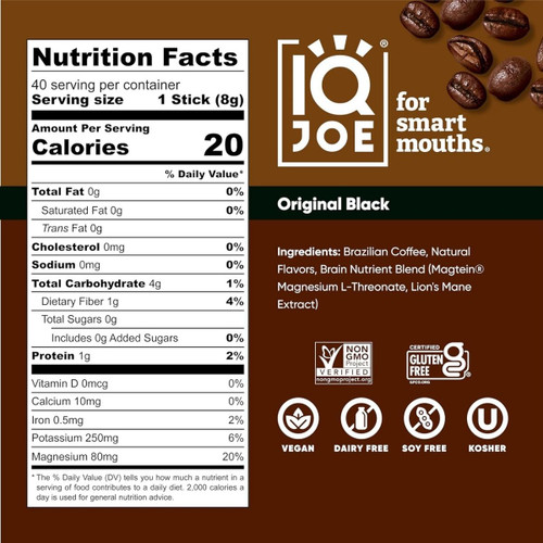 IQJoe Instant Coffee Packets With Adaptogens - Original Black 40 Sticks