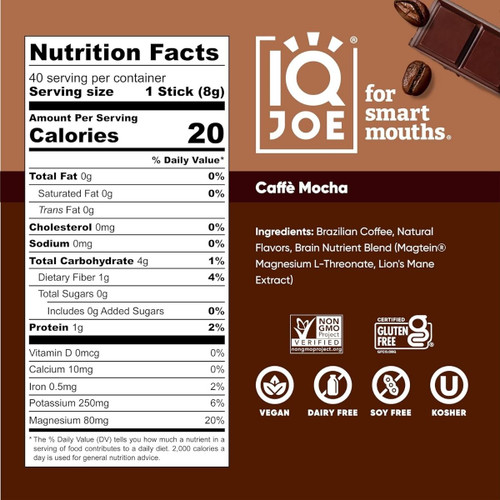 IQJoe Instant Coffee Packets With Adaptogens - Caffè Mocha 40 Sticks