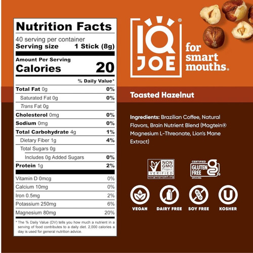 IQJoe Instant Coffee Packets With Adaptogens - Toasted Hazelnut 40 Sticks