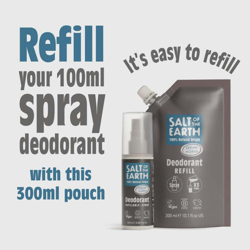 Natural Deodorant Spray Refill Pouch Vetiver & Citrus 300ml
