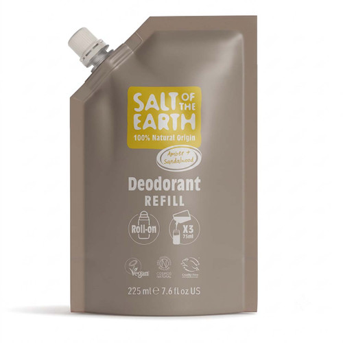 Natural Deodorant Roll-On Refill Pouch Amber & Sandalwood 225ml
