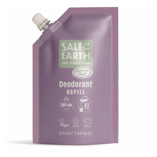 Natural Deodorant Roll-On Refill Pouch Clary Sage & Mint 225ml