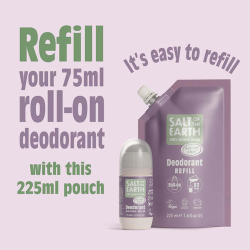 Natural Deodorant Roll-On Refill Pouch Clary Sage & Mint 225ml