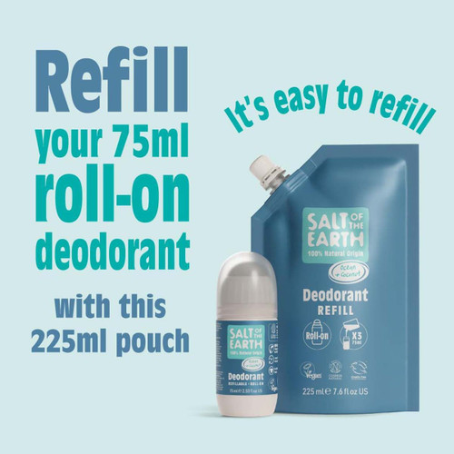 Natural Deodorant Roll-On Refill Pouch Ocean & Coconut 225ml