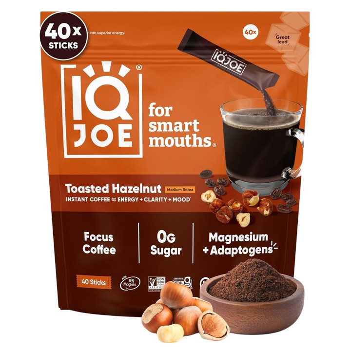 IQJoe Instant Coffee Packets With Adaptogens - Toasted Hazelnut 40 Sticks