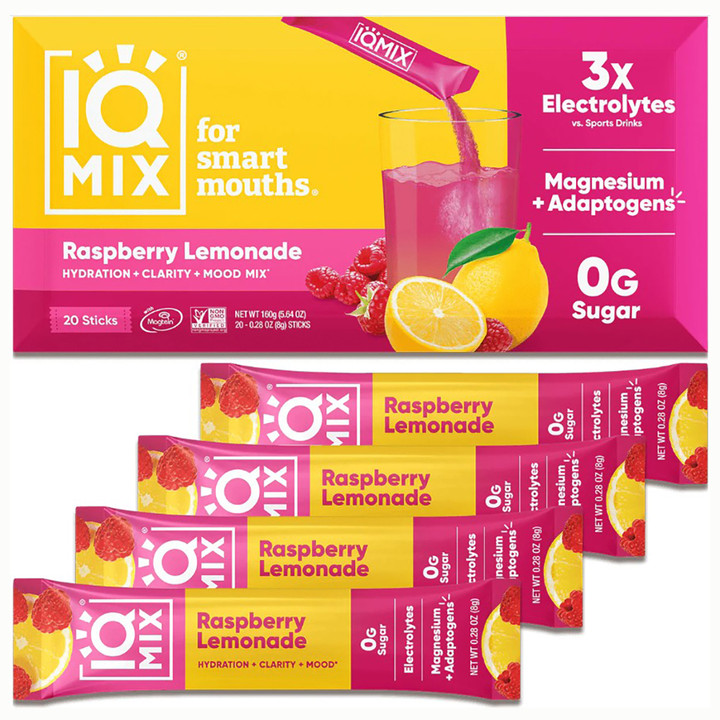 IQMix Sugar Free Electrolytes Powder Packets Raspberry Lemonade 20 Sticks