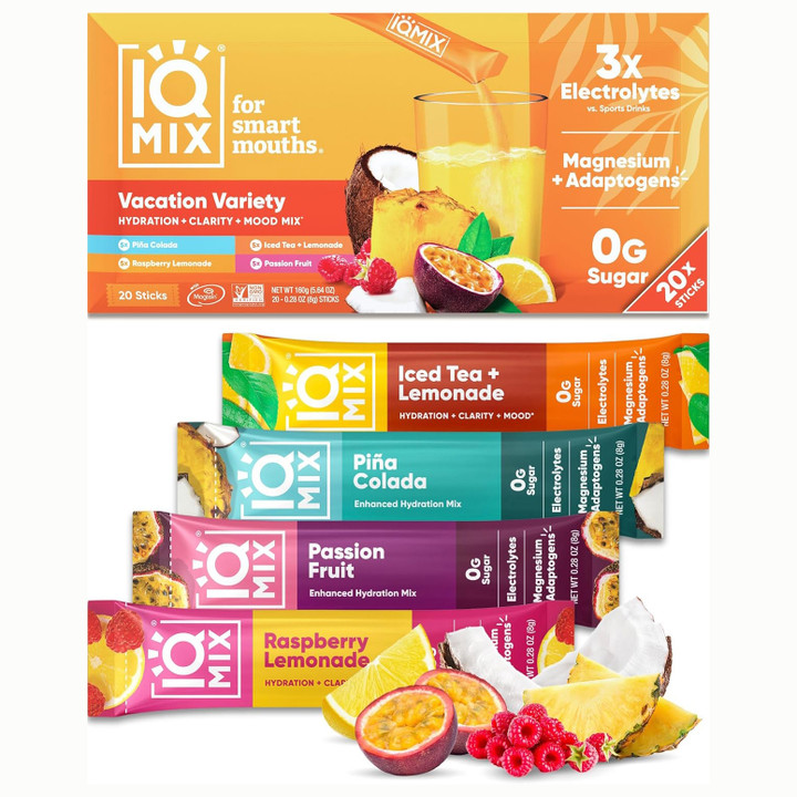 IQMix Sugar Free Electrolytes Powder Packets Vacation Variety  20 Sticks