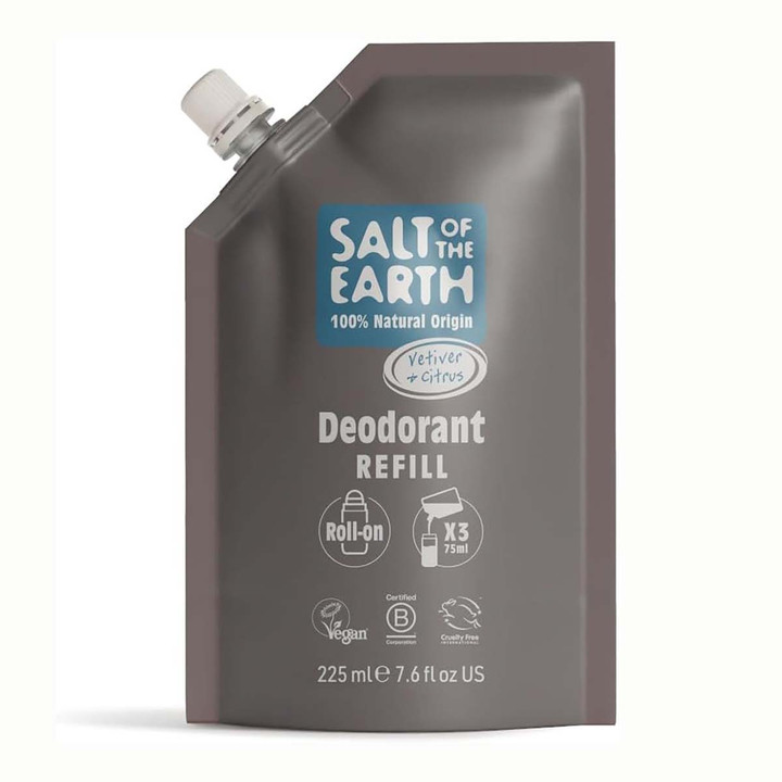 Natural Deodorant Roll-On Refill Pouch Vetiver & Citrus 225ml