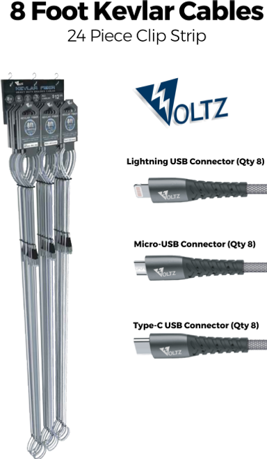Voltz 8' Cables - 24pc Clip Strip
