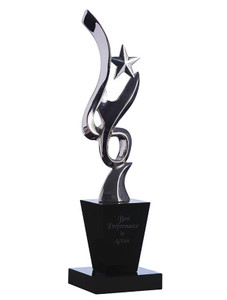 Silver figurine on black crystal base 2