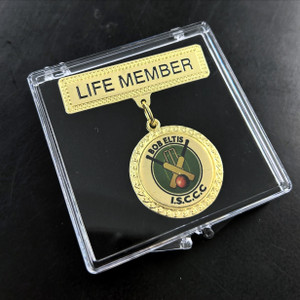 Gold Life Member badge in display box Gold Life Member badge in display box