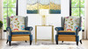 Anya Boho Chic Wingback Accent Arm Chair, Floral & Leopard, Satin Teal & Gold