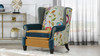 Anya Boho Chic Wingback Accent Arm Chair, Floral & Leopard, Satin Teal & Gold