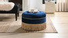 Yolanda Upholstered Round Accent Ottoman, Navy Blue