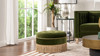 Yolanda 24" Round Upholstered Accent Ottoman, Olive Green