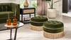 Yolanda 24" Round Upholstered Accent Ottoman, Olive Green