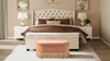 Serena 38" Oval Storage Bench Ottoman, Peach Orange