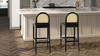 Panama 30.5" Curved Back Cane Rattan Bar Stool, Set of 2, Ebony Black Bouclé