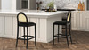 Panama 30.5" Curved Back Cane Rattan Bar Stool, Set of 2, Ebony Black Bouclé