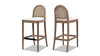 Panama 30.5" Curved Back Cane Rattan Bar Stool, Set of 2, Ivory White Bouclé