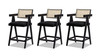 Milan 25.5" Modern Resin Webbing Back Counter Stool with Arms, Set of 3, Ebony Black Bouclé