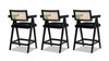 Milan 25.5" Modern Resin Webbing Back Counter Stool with Arms, Set of 3, Ebony Black Bouclé