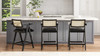 Milan 25.5" Modern Resin Webbing Back Counter Stool with Arms, Set of 3, Ebony Black Bouclé